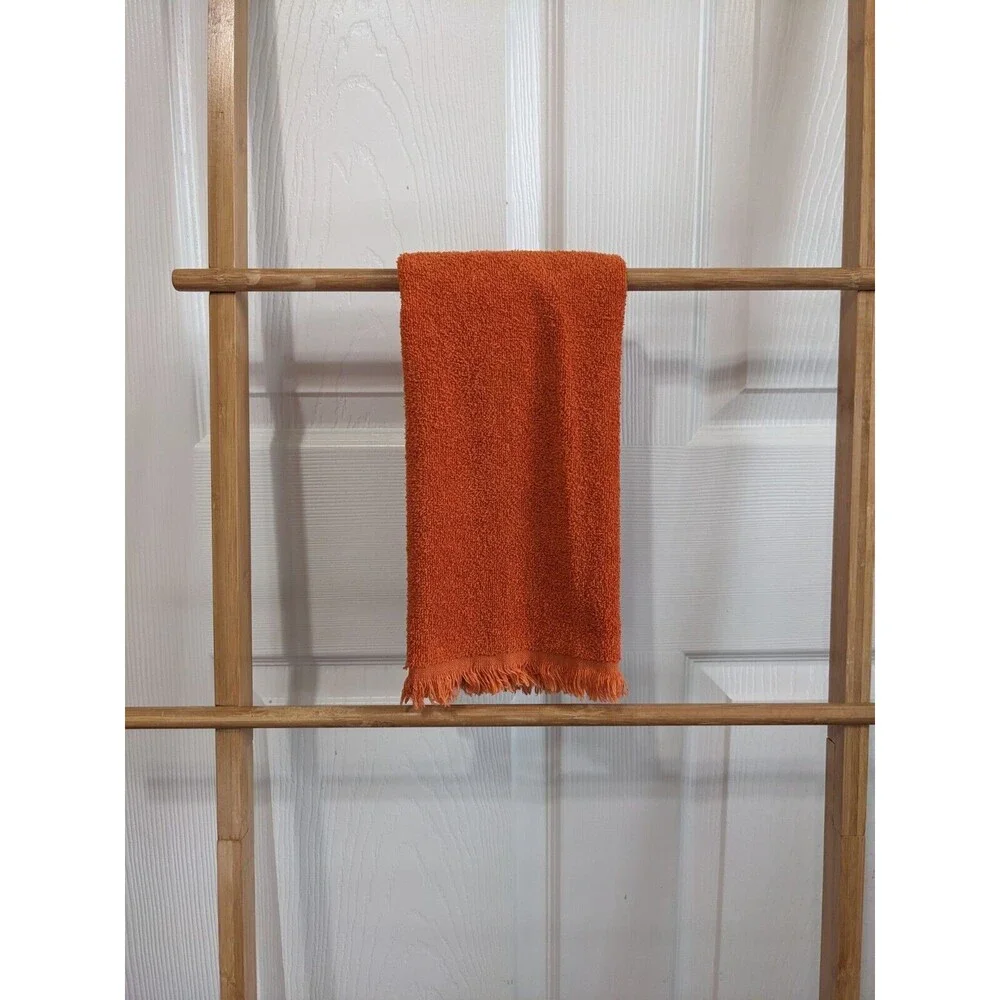 Vintage 70's Cannon Monticello Burnt Orange Sculpted Fringed Bath Towel Set of 3
